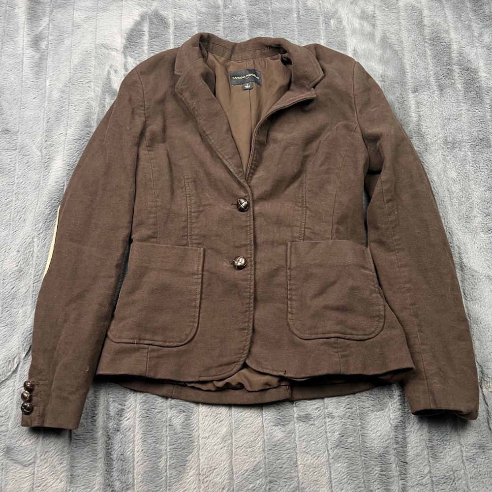 Banana Republic Womens Brown Cotton Elbow Patch Blazer Jacket Size 6 14466